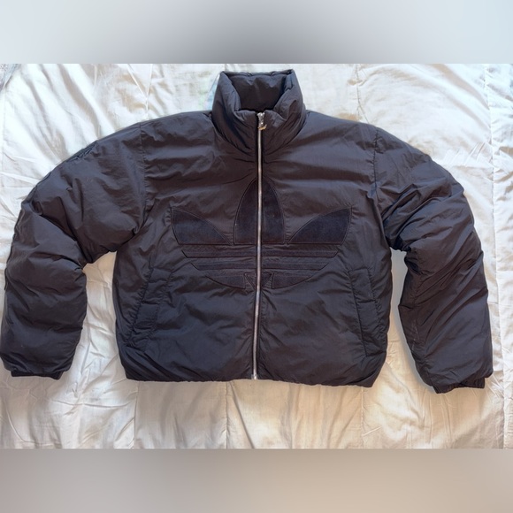 adidas grey Cropped Puffer Jacket with Trefoil Patch